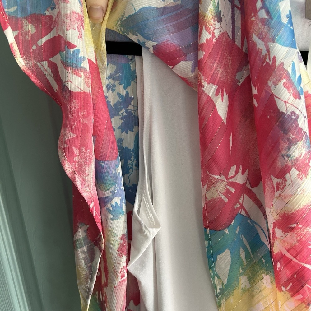 Chicos Tropical Floral Pink Blouse Size 2 US Large Flowy Spring Short Sleeve - Picture 8 of 13